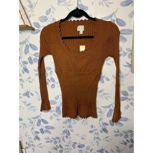 Francesca’s Long Sleeve Smocked Burnt Orange Blouse